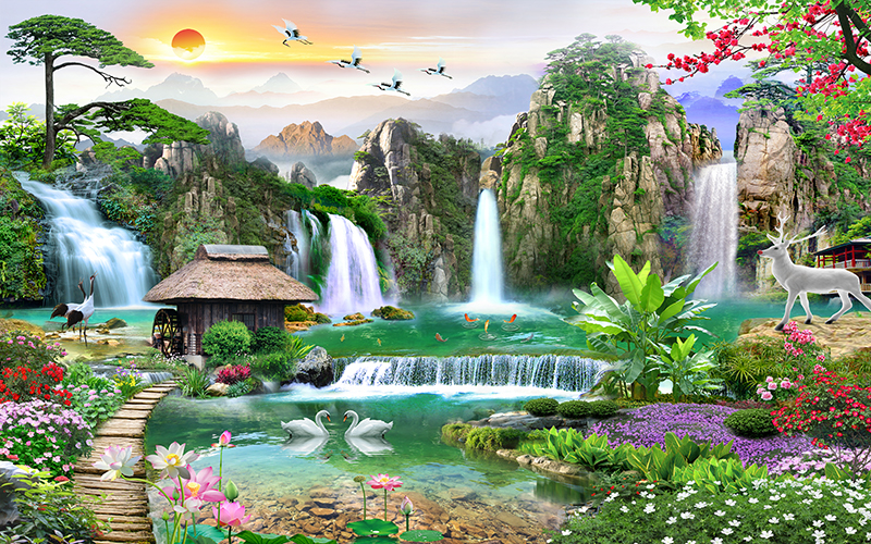 Tranh dán tường VTC Cảnh đẹp thiên nhiên UD0304 Kim sa nhiều mẫu và kích thước