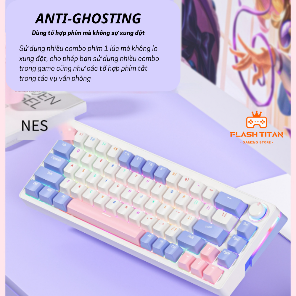 Bàn phím cơ Không dây Bluetooth ZIFRIEND ZA68  - có Hotswap - Đèn LED RGB, dùng cho máy tính/laptop/Ipad