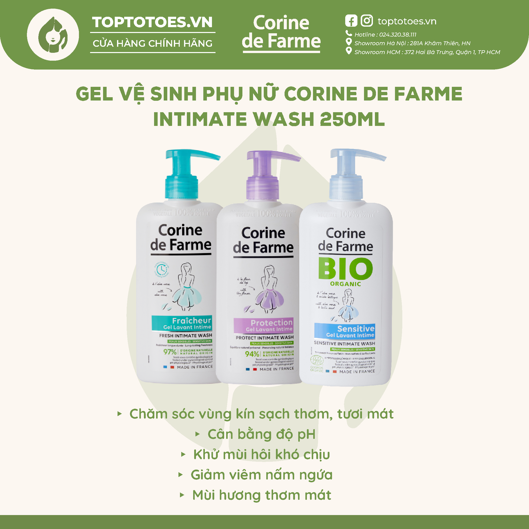 Gel vệ sinh phụ nữ Corine de Farme Intimate Wash 250ml