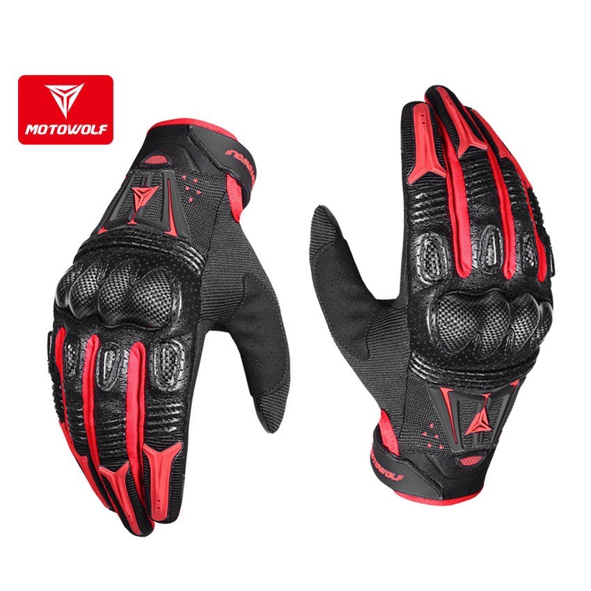 Găng Tay Da MOTO-WOLF Gù Carbon Full Ngón [ 1 Đôi ]