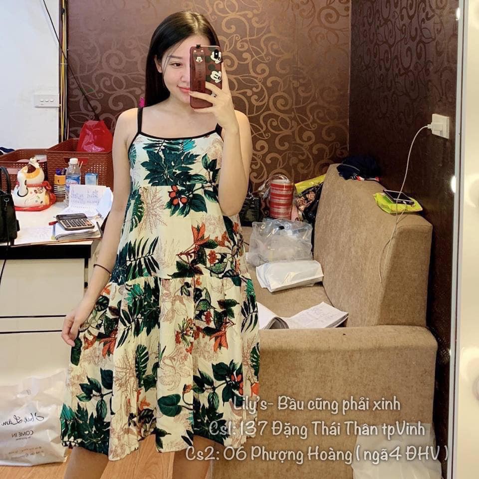 Đầm bầu hè lanh mềm mát-váy bầu lanh 2 giây