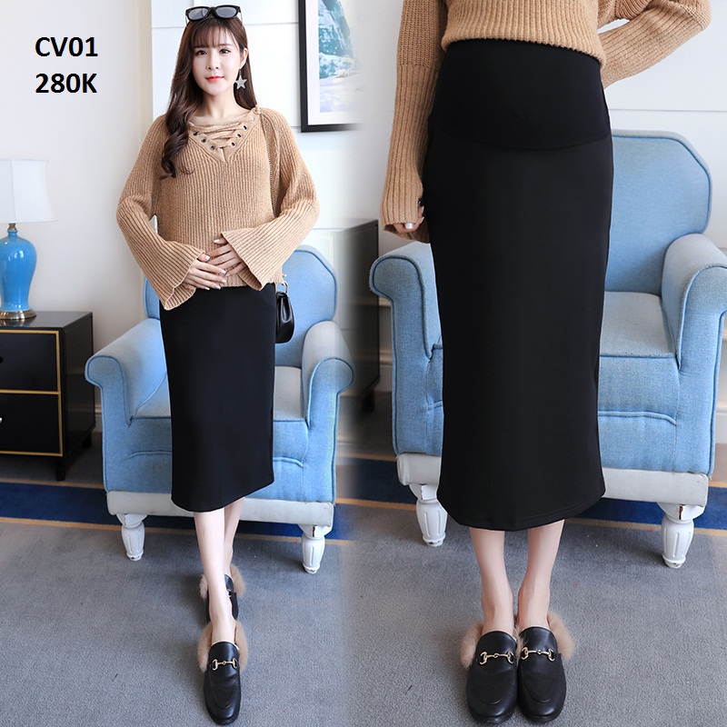 Chân váy bầu công sở thun dày dặn CV01