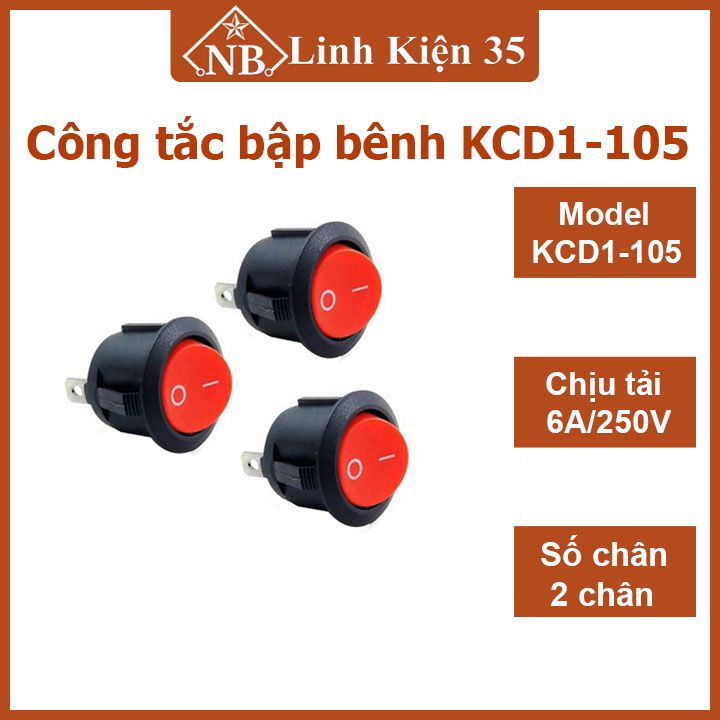 Công tắc bập bênh kcd1-105 6a/250v loại to 20mm