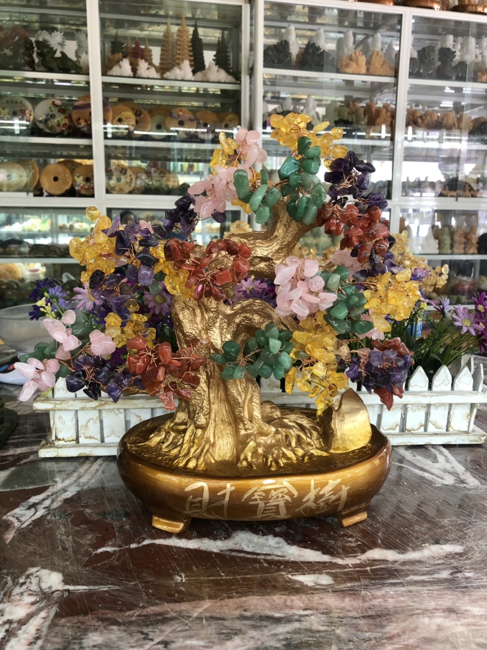 Cây Tài Lộc bonsai phong thủy may mắn tài lộc đá thạch anh ngũ sắc - Cao 40 cm