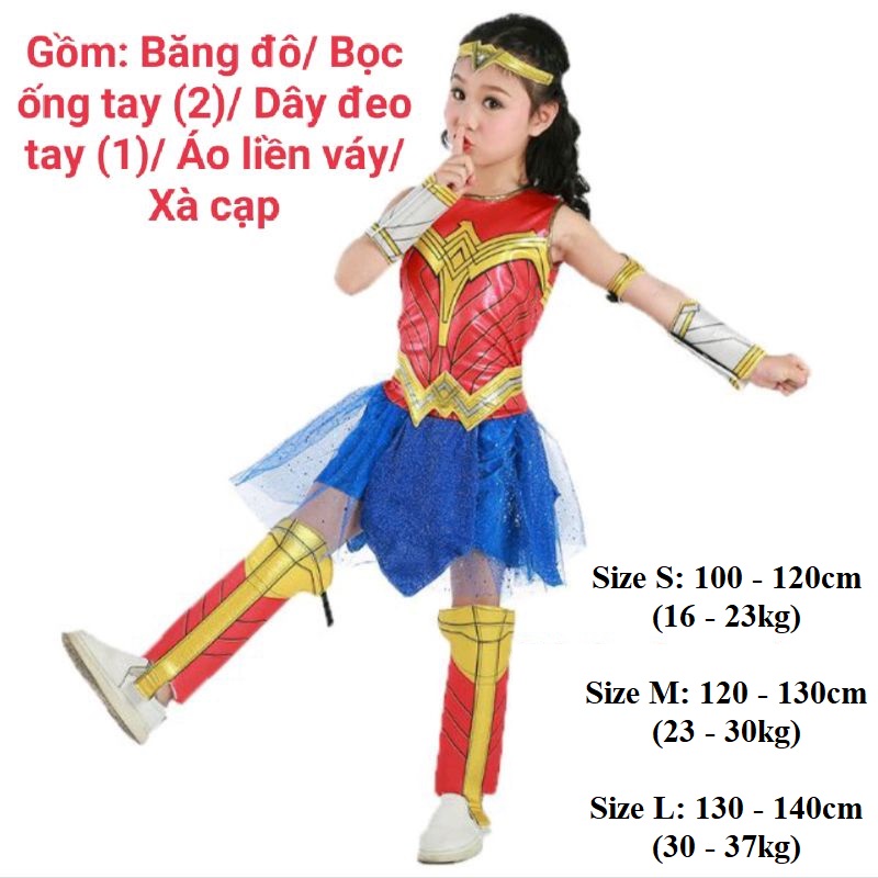 (Trẻ em) Trang phục hóa trang Siêu Anh Hùng Marvel và D.C Nữ Thần Chiến Binh Wonder Woman cho bé gái cực kỳ dễ thương