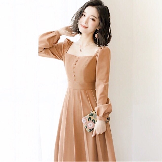 [HCM]Đầm tay dài cổ vuông 2 màu (kèm hình thật)