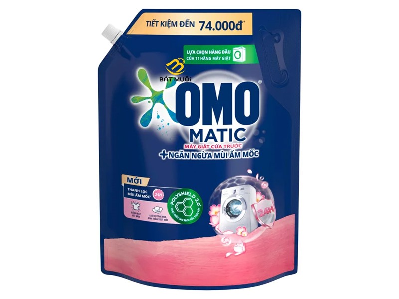Nước giặt omo matic cửa trước ngăn mùi ẩm mốc túi 3.6kg - bat muoi