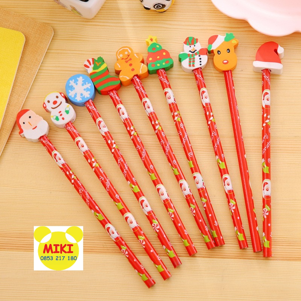 [10 cây] BÚT CHÌ ĐẦU GÔM NOEL (Đồ dùng dạy học Miki)