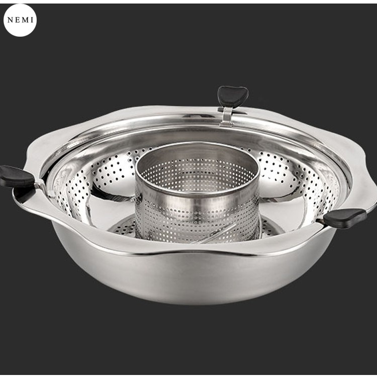 Nồi lẩu xoay inox 2 trong 1 cao cấp size to 32 cm