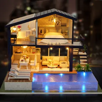 Diy House With Furniture Children Miniature Wooden Doll Model Building Kits Dollhouse Toy Time Apartment Lazada Singapore Diy House With Furniture Children