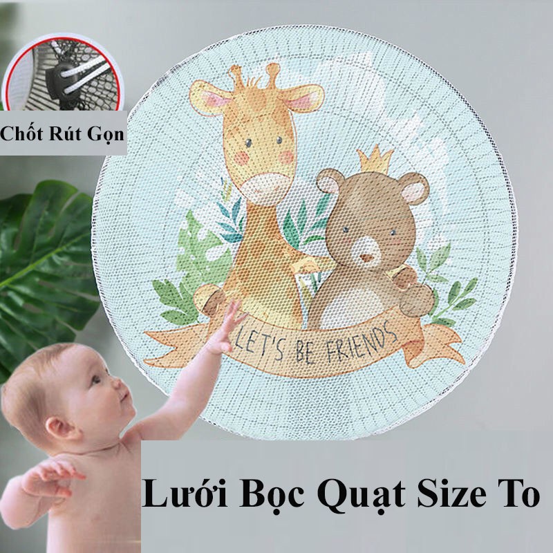 [ FREE SHIP 20K ] Lưới bọc lồng quạt an toàn cho bé, Lưới bọc quạt HỌA TIẾT cho LOẠI TO có dây rút điều chỉnh, chống bụi, bảo vệ an toàn cho bé