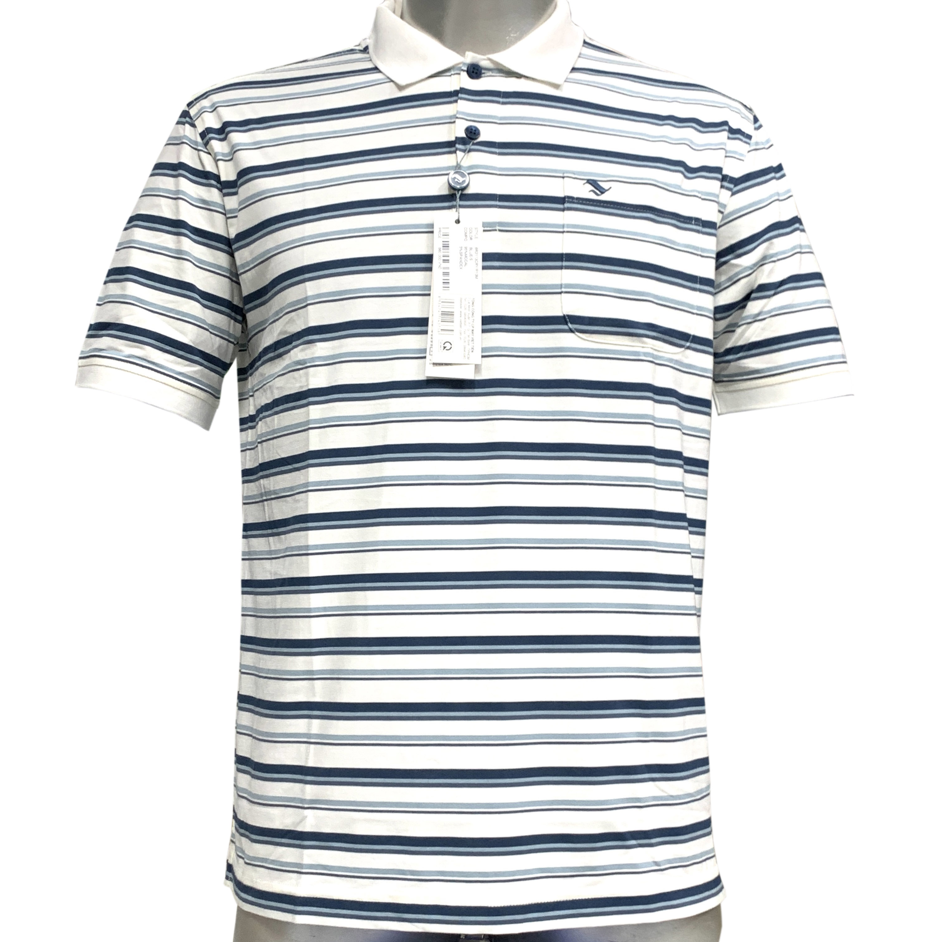 Viettien - Áo thun nam có cổ kẻ sọc ngang 6R3113 regular