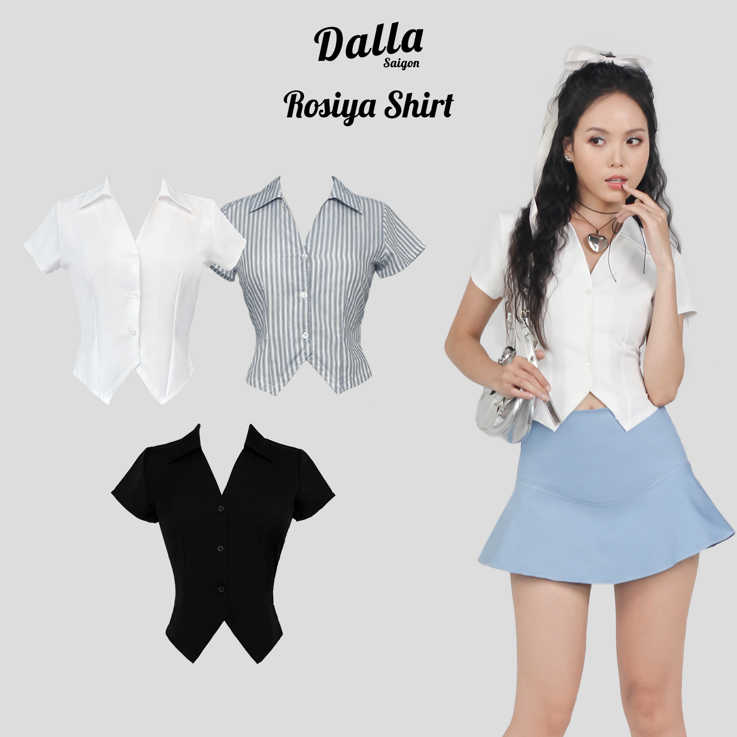 DALLA Áo sơ mi ôm 3 nút tay ngắn (SM10)