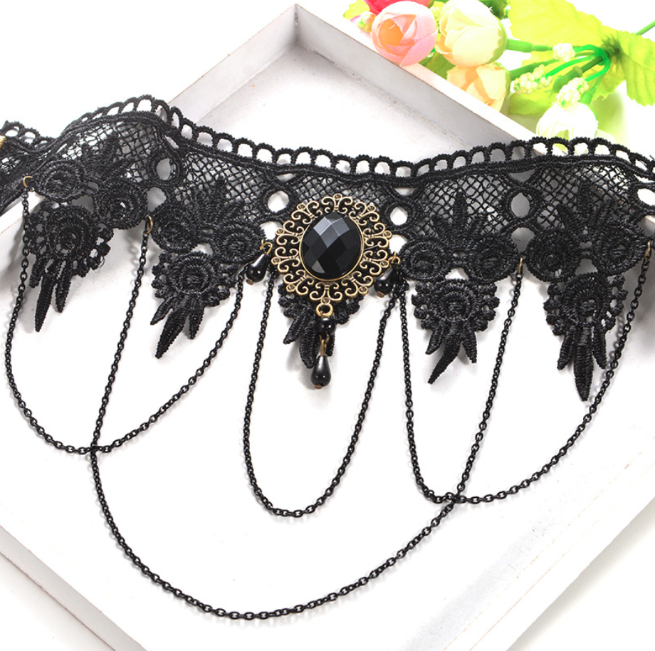 [HCM]Vòng cổ choker ren đen đính ngọc đa phong cách
