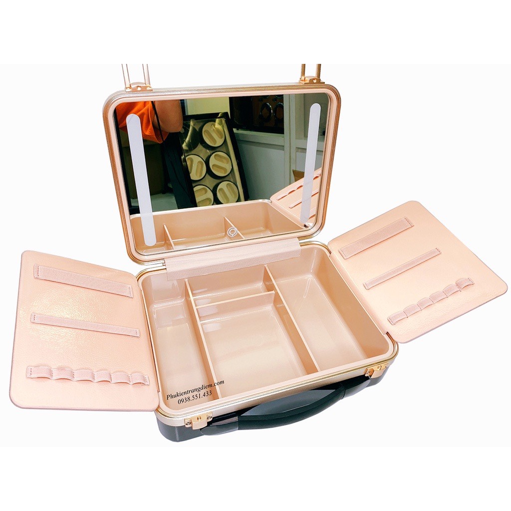 Size 30cm - Cốp Mini Make Up Cá Nhân Có Gương Đèn LED Beauty Case