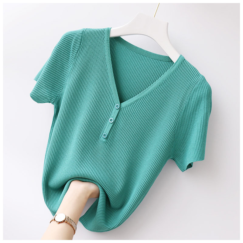 Maiimer - Áo len cộc tay cúc dọc (9 màu)