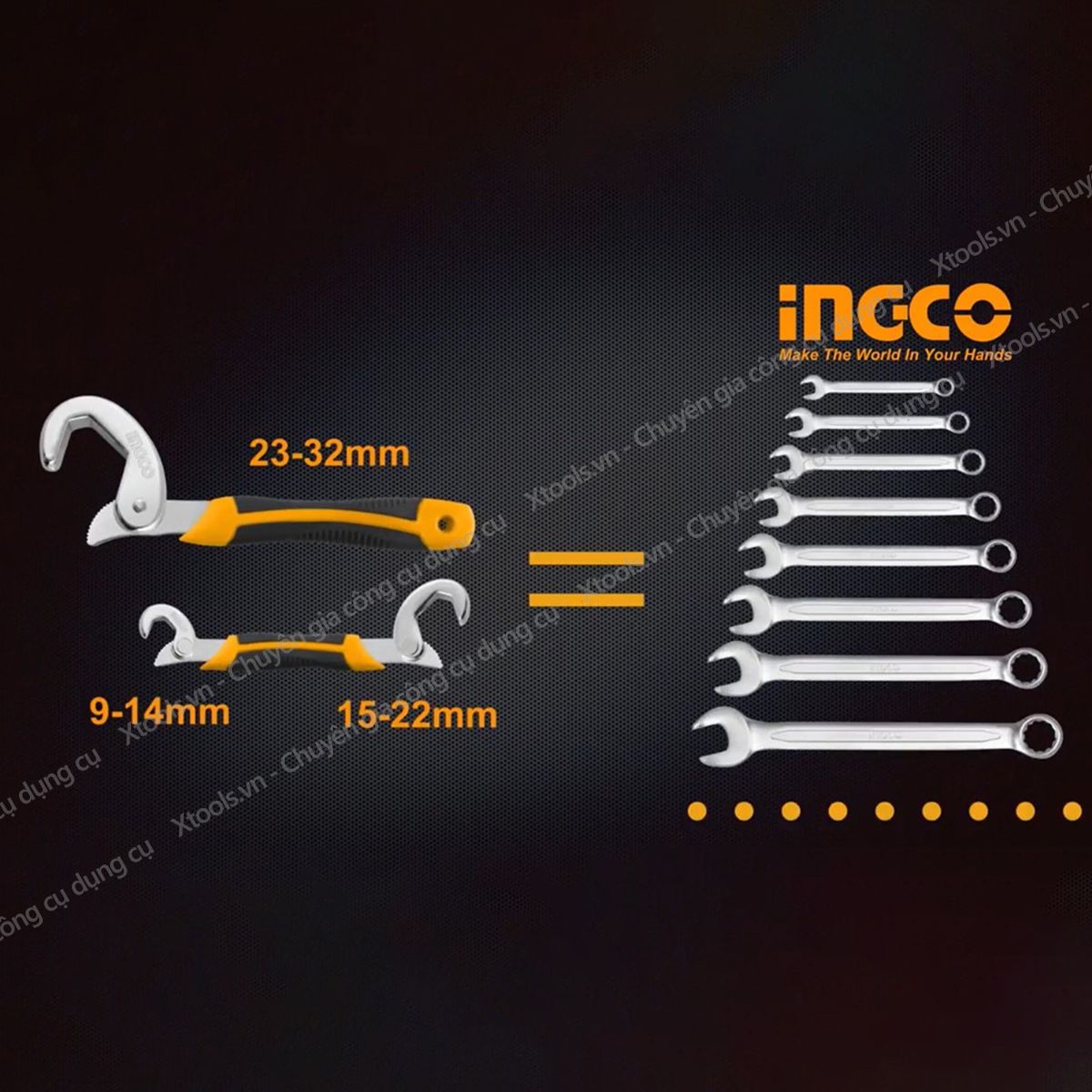 Bộ mỏ lết tự động đóng mở đa năng INGCO thép Cr-V siêu cứng chống rỉ mở bulong ốc vít các sửa chữa nhà cửa cơ khí