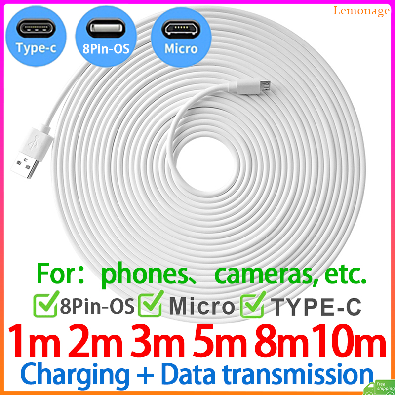 Top★ cáp sạc usb dài 1m 2m 3m 5m 8m 10m truyền dữ liệu tương thích với iphone micro usb type c dây ngày sạc cáp nguồn camera cctv 921