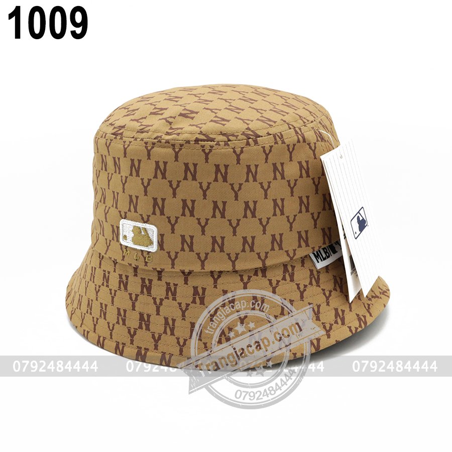 Nón bucket MLB Monogram NY nâu đen
