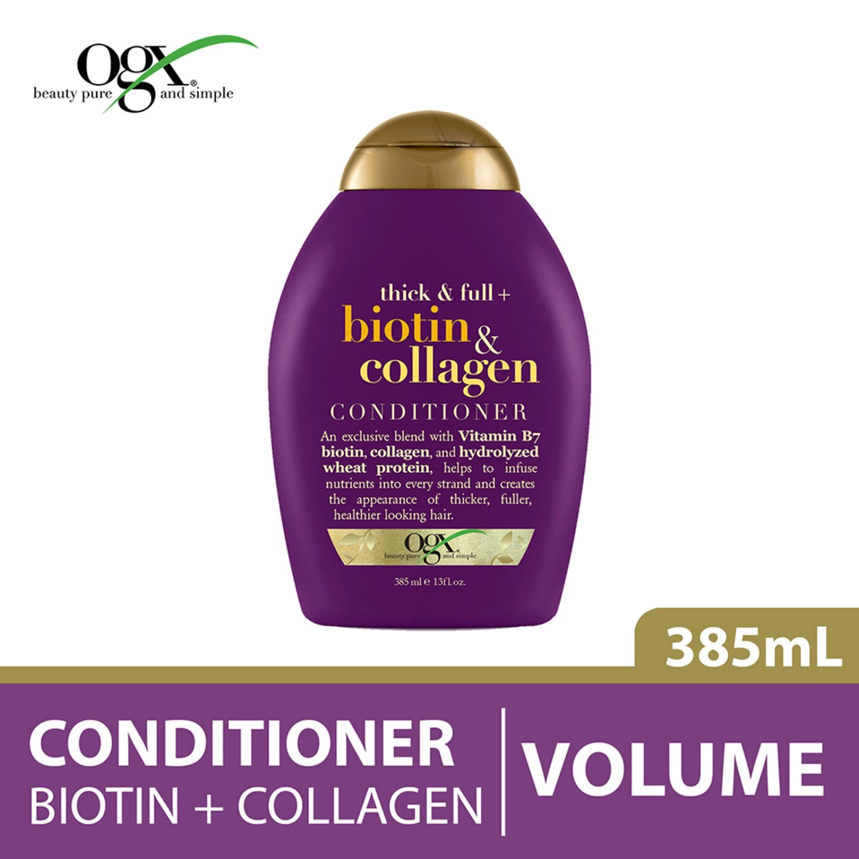 Dầu Xả Dưỡng Dày Tóc OGX Thick & Full + Biotin & Collagen Conditioner 385ml - Tím