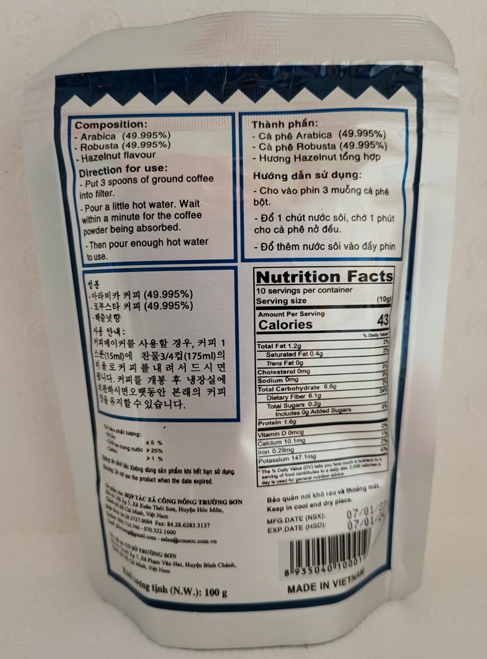 [gói XANH 100g] CÀ PHÊ BỘT HƯƠNG HẠT DẺ [VN] CON SOC Coffee Powder with Hazelnut Flavour