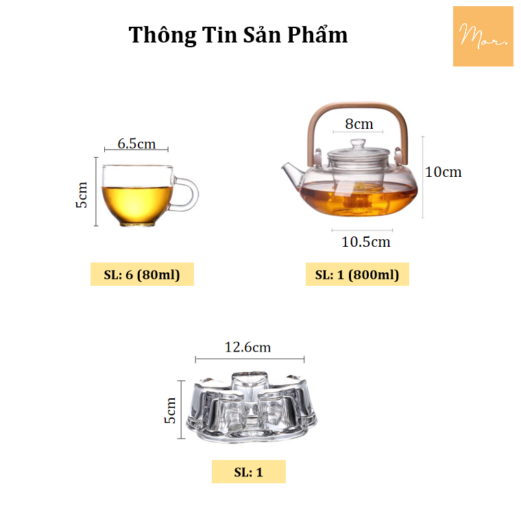 Bộ ấm trà thủy tinh chịu nhiệt - 800ml