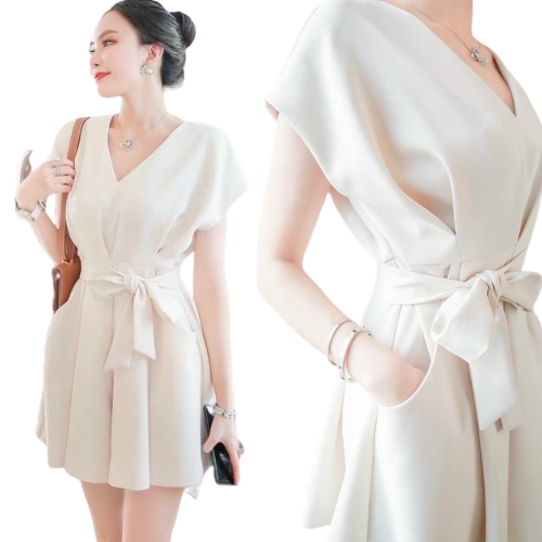 mẫu mới jumpsuit hàn quốc cổ v kèm nịt