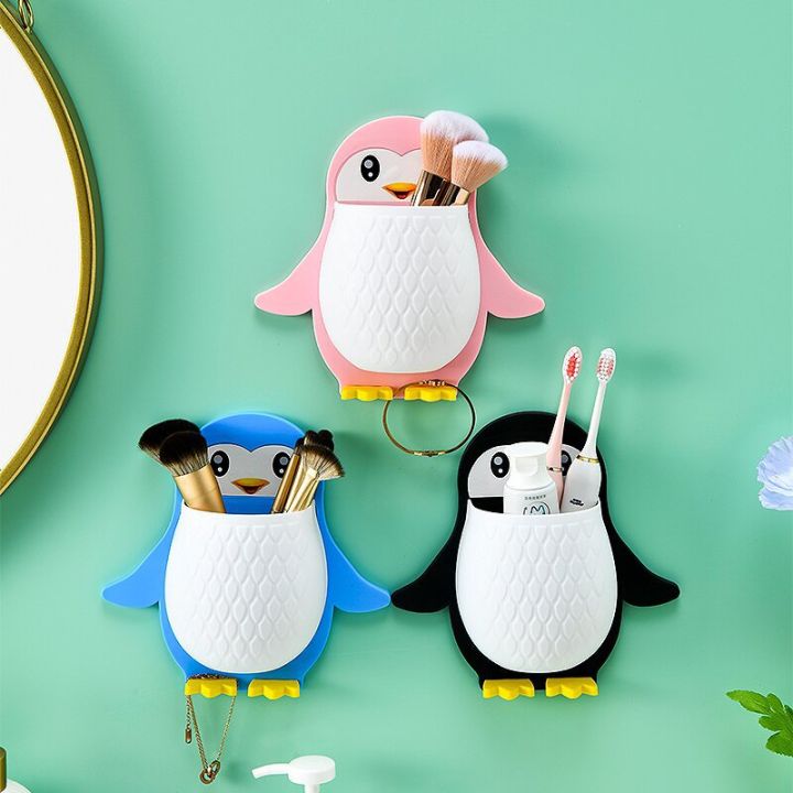 Kệ Treo Tường Đa Năng , Kệ Dán Tường Hình Chim Cánh Cụt Đựng Đồ Cá Nhân mỹ phẩm bàn chải dễ thương