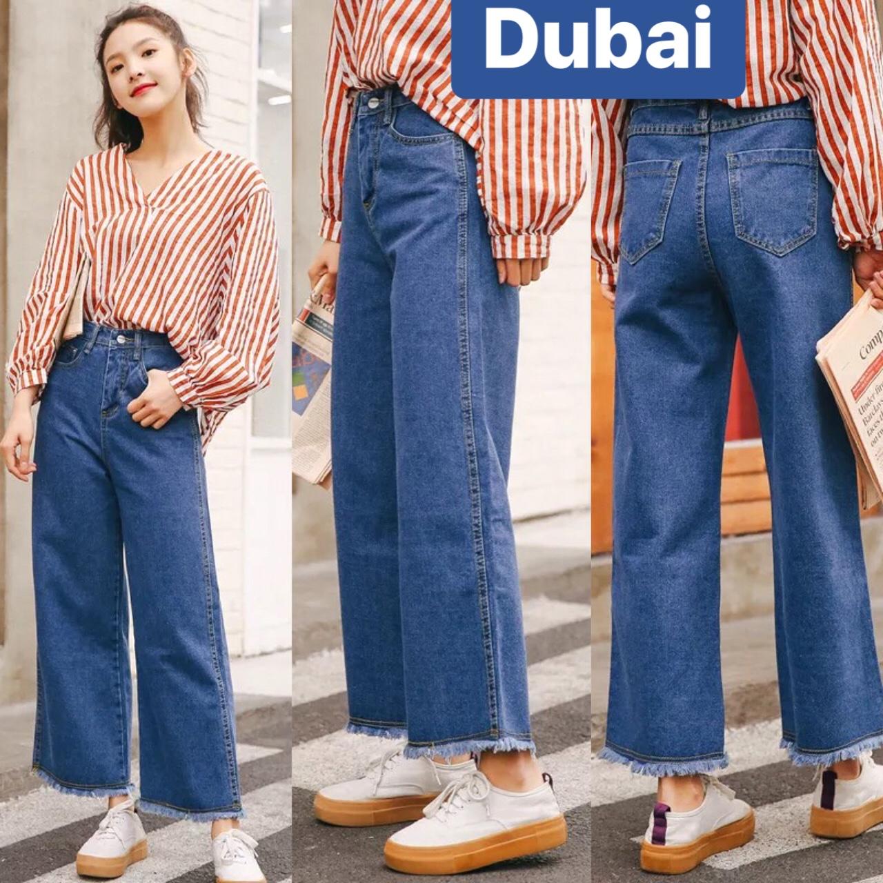 QUẦN BAGGY JEAN NỮ CHẤT BÒ XANH ĐẬM ỐNG RỘNG LOE LƯNG CAO NÂNG MÔNG DB-6714 CAO CẤP - DUBAI FASHION