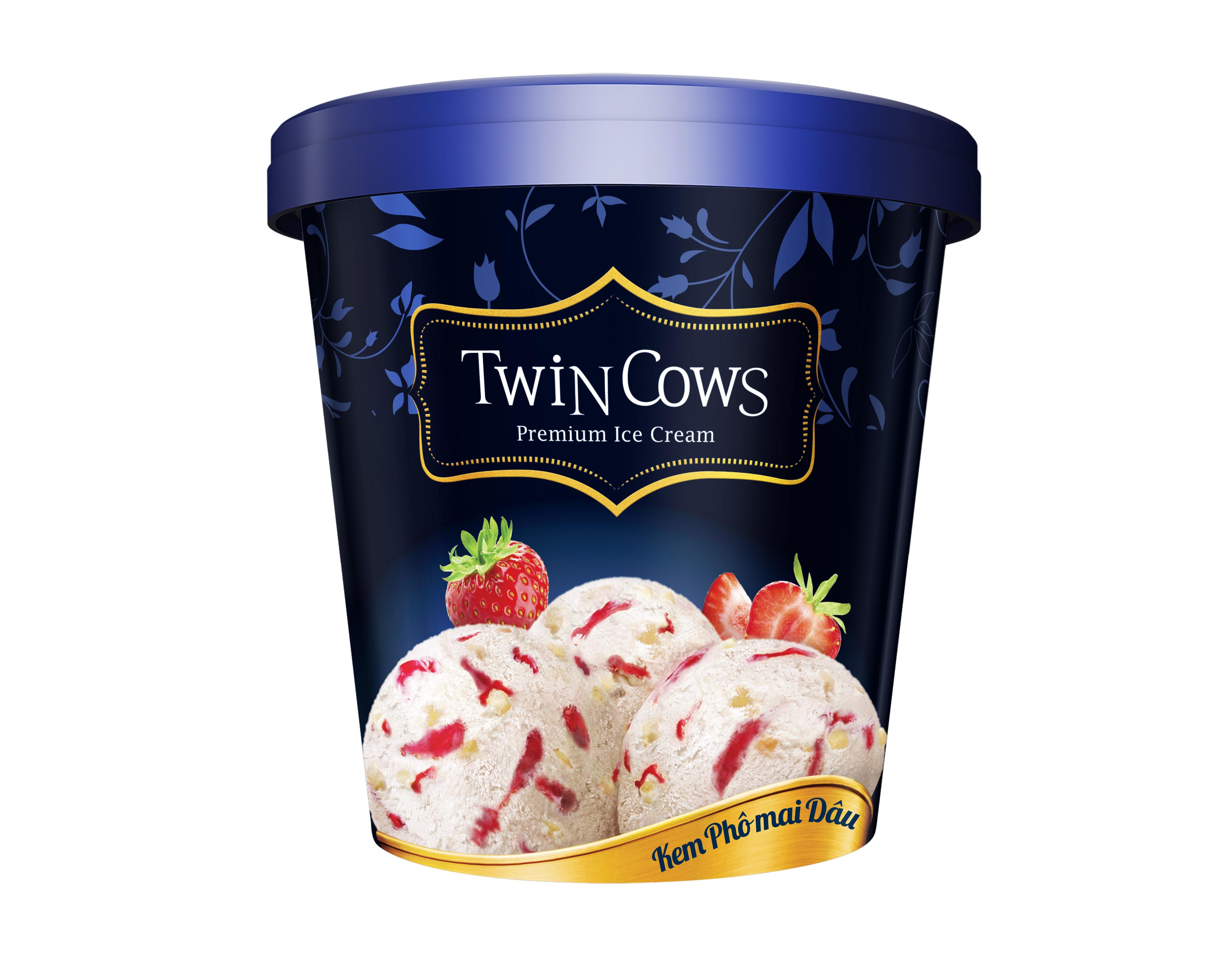 2 Ly Kem Twin Cows Phô Mai Dâu Ly 100ml