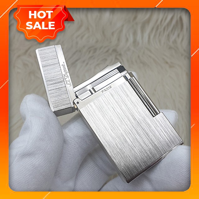 { HOT } Hộp Qụet Bật Lửa Dupont Xước Dọc DX13T Màu Bạc - Dùng Xăng Cao Cấp