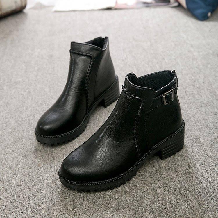 Bốt nữ cổ ngắn  - 2 Màu đen , nâu - LSG205 - Boot nữ da trơn đế cao 5cm - Giày bốt nữ mùa đông thời trang
