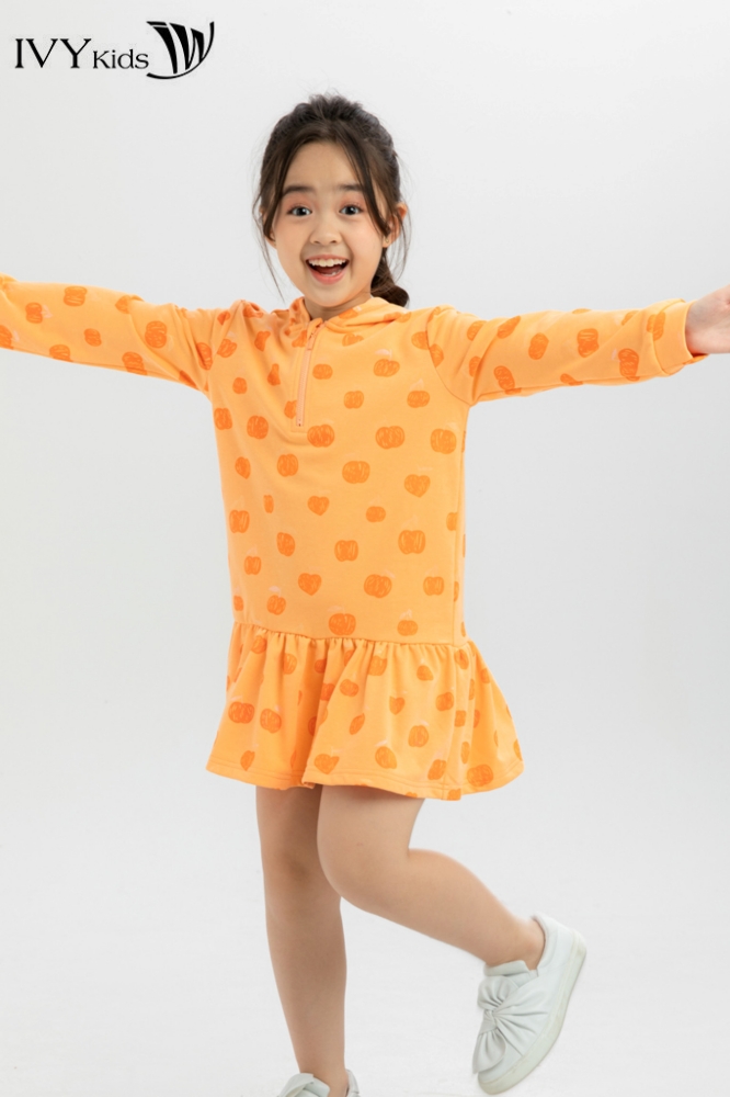 Đầm thun xòe cổ mũ bé gái IVY moda MS 42G1178
