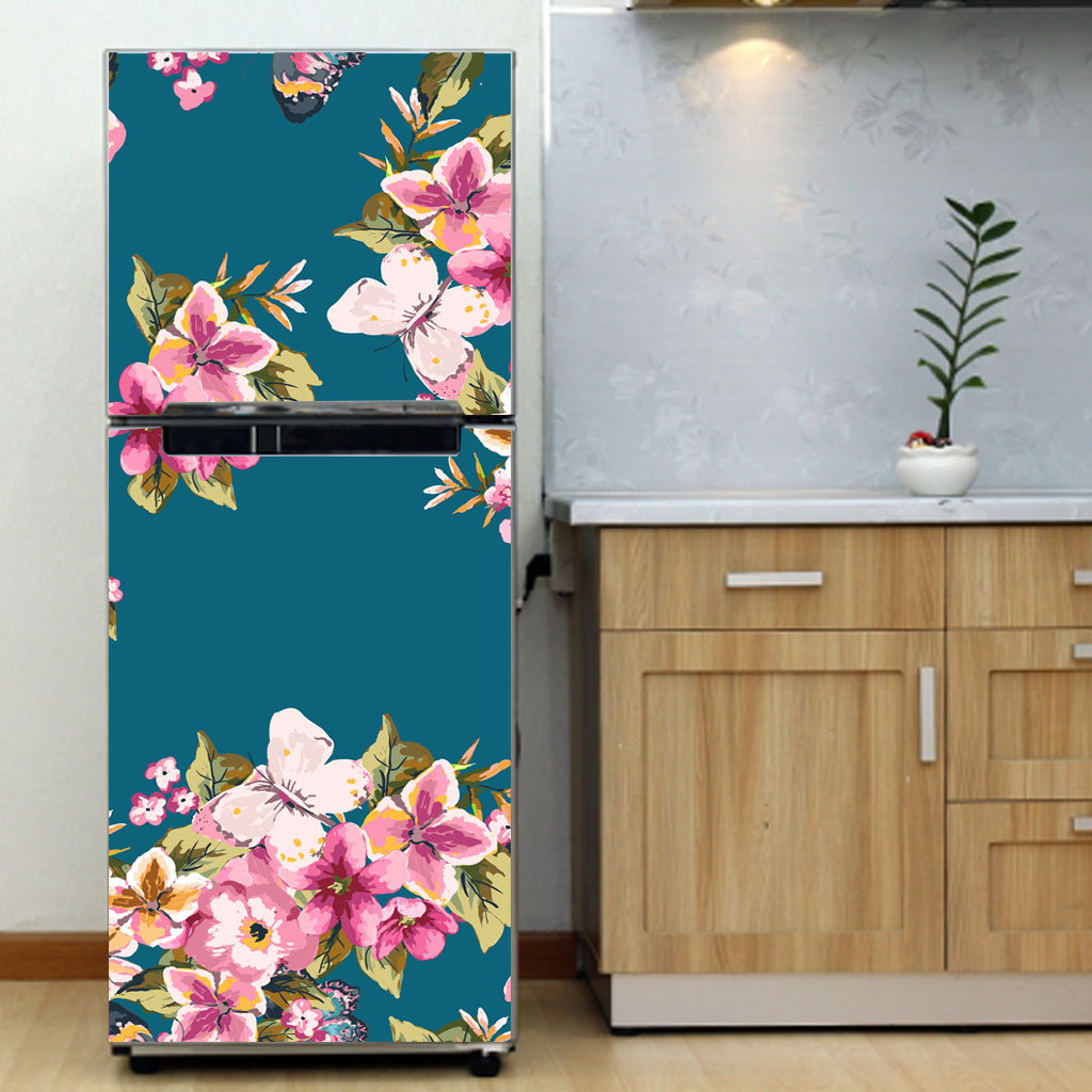 [HCM]Decal dán trang trí tủ lạnh mẫu bông hoa chất lượng chống thấm cao cấp