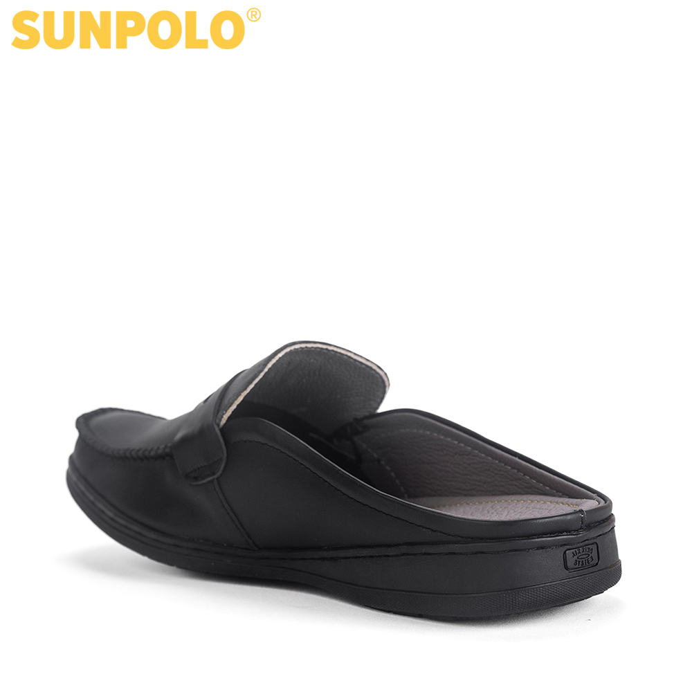 Dép sabo nam da bò SUNPOLO SPO197 (Đen)