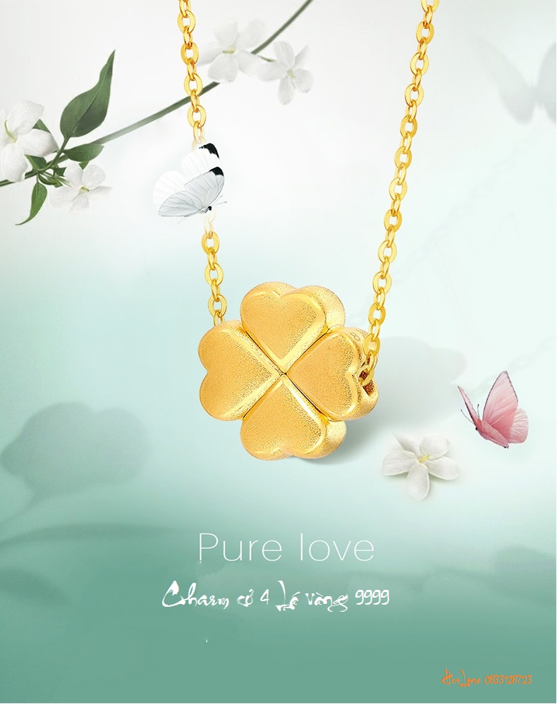 Charm Cỏ 4 lá vàng 24k