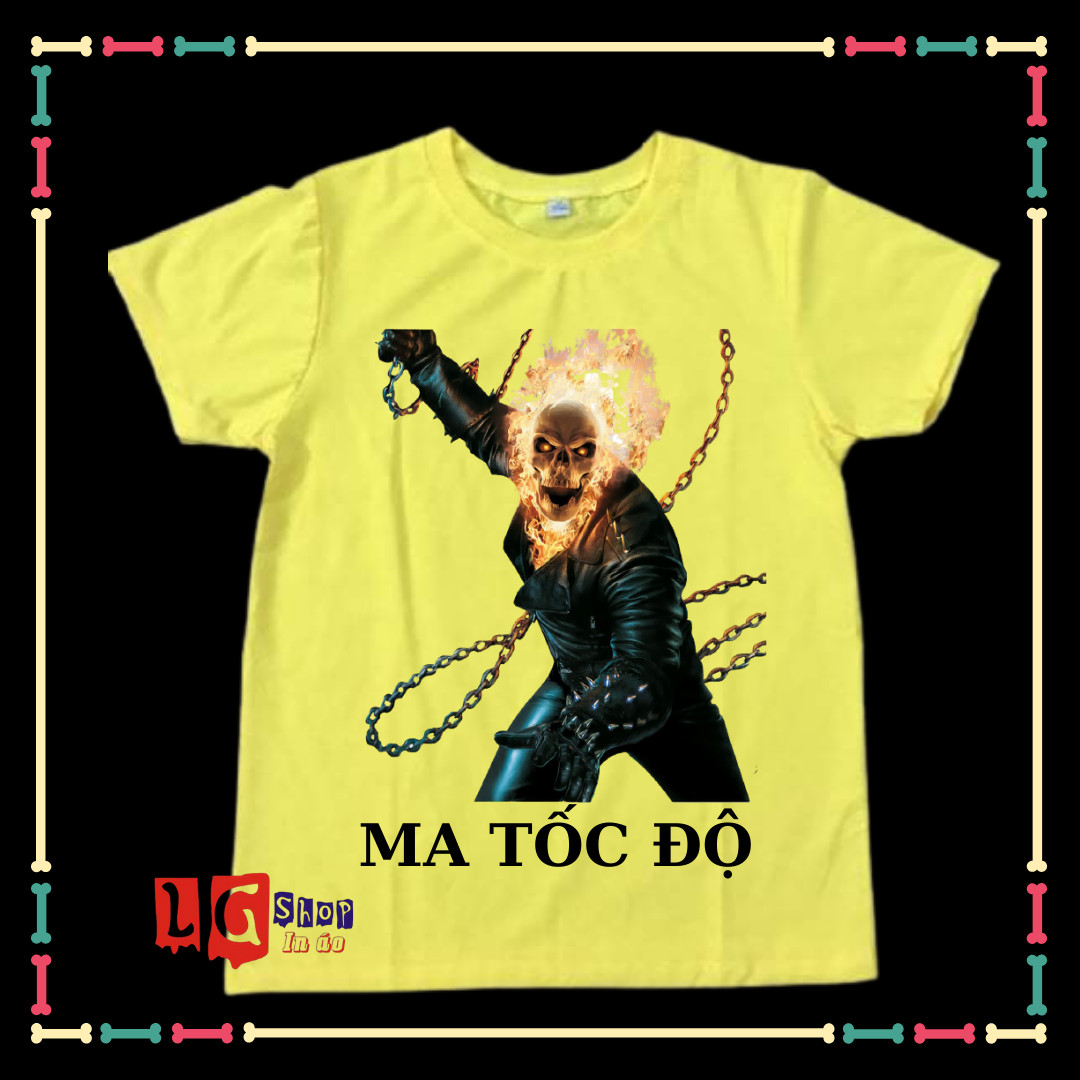 Áo thun ma tốc độ Ghost Rider siêu ngầu bé trai phôm rộng dáng suông đủ size áo từ 10kg đến 90kg