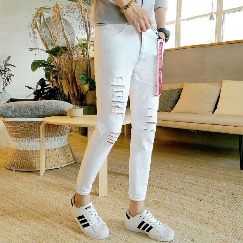 [HCM]Quần Jean TRắng Đen Rách Thời TRang
