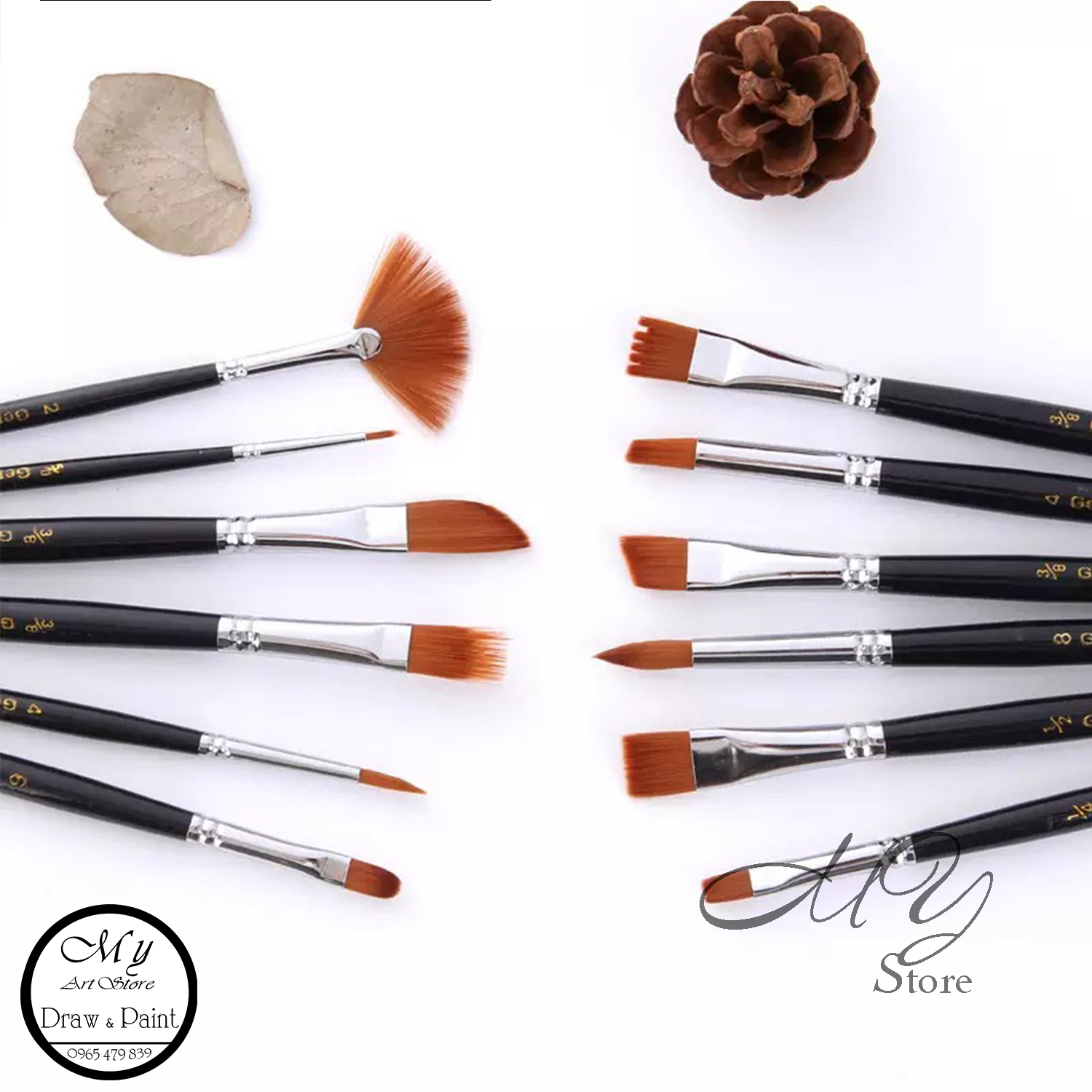 Bộ cọ vẽ Acrylic. Sơn dầu nhiều đầu (12 cây)