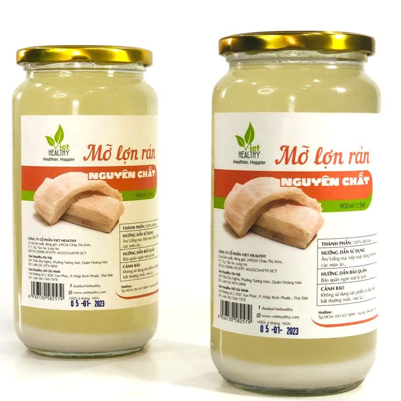 Mỡ Lợn rán nguyên chất Viet Healthy 900ml
