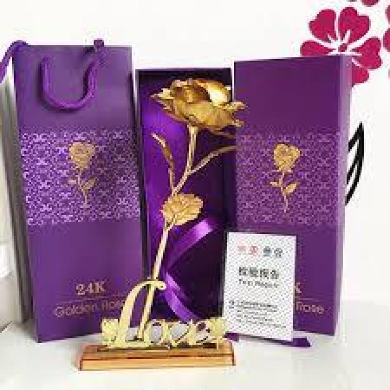 Hoa hồng vĩnh cữu mạ vàng 24k kèm đế chữ LOVE quà tặng bất ngờ