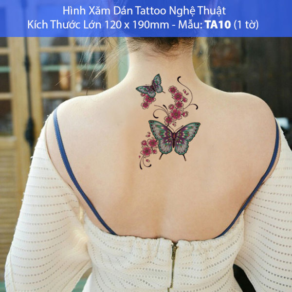 Hình Xăm Dán Tattoo Cao Cấp Hình Bướm Hoa Tờ Lớn 12x19cm - Mẫu TA10