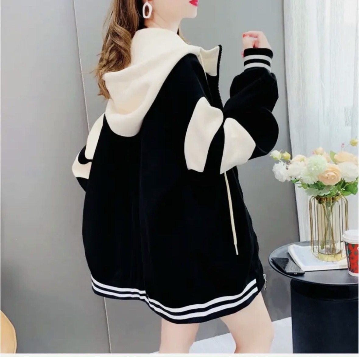 Áo khoác hoodie zip chất nỉ ngoại thêu chữ G , Phối Tay Sọc Nón Trùm Đầu - Áo hoodie zip unisex nam nữ from rộng chất nỉ 2 lớp cực xinh U37