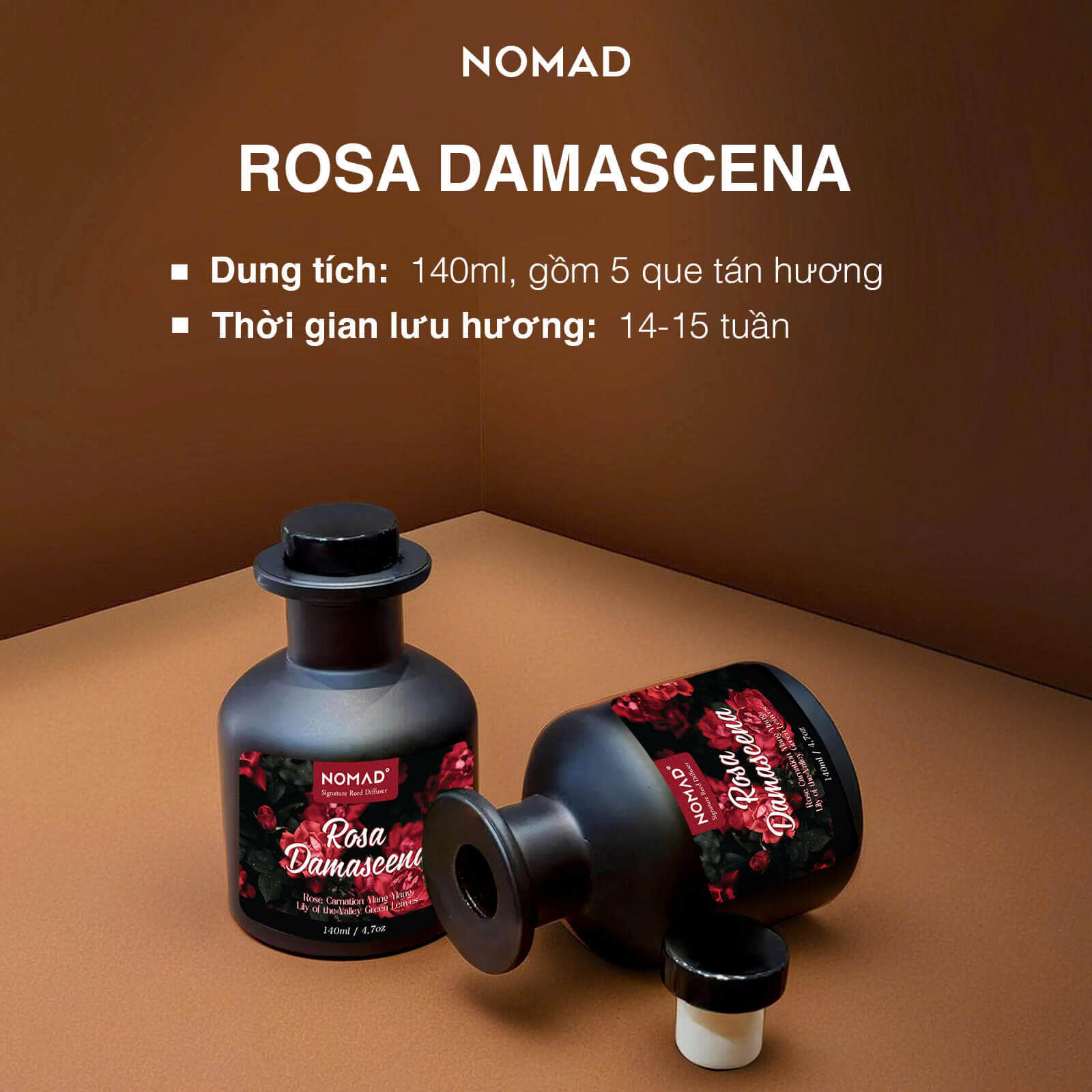 Bộ Tán Hương Que Mây Nomad Reed Diffuser 140ml - Rosa Damascena