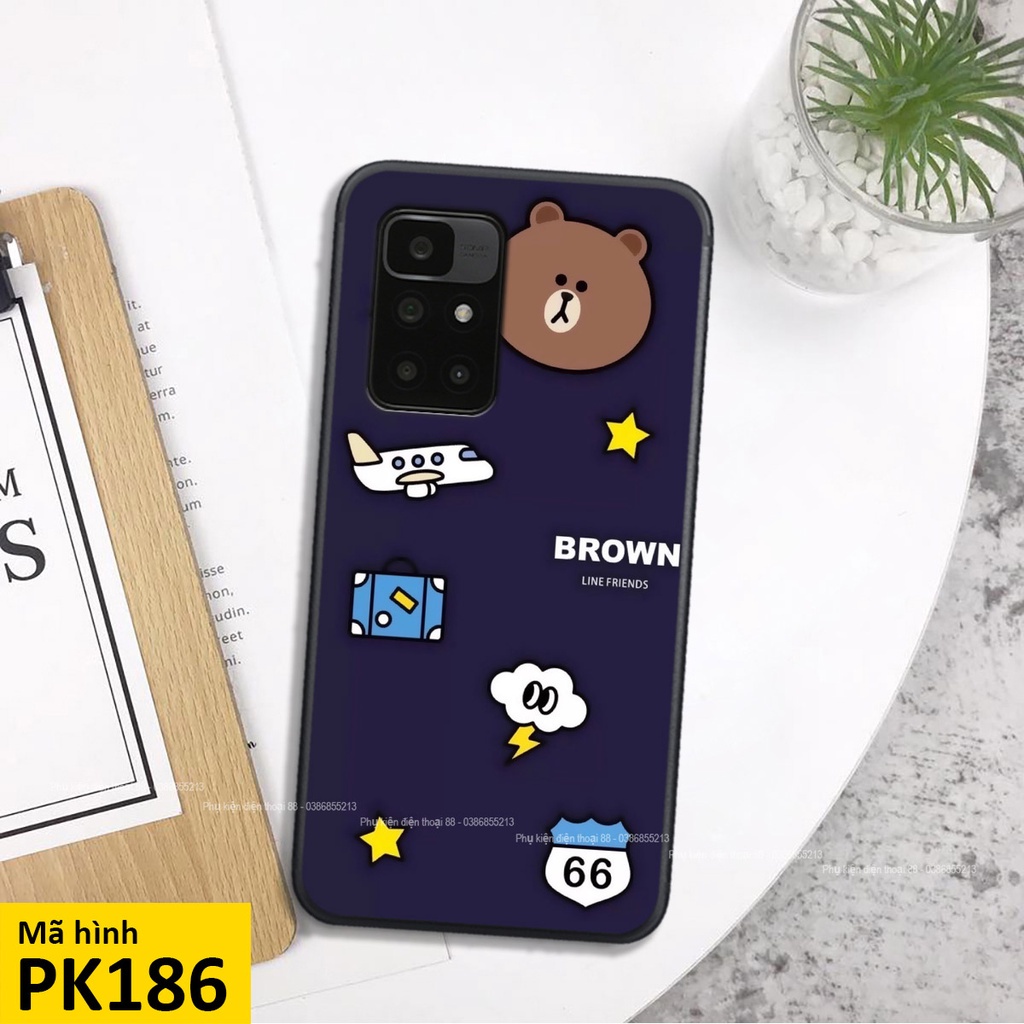 Ốp lưng kính Xiaomi redmi 10 / Redmi Note 11 4G (China) hình 3D dễ thương gấu bear đáng yêu