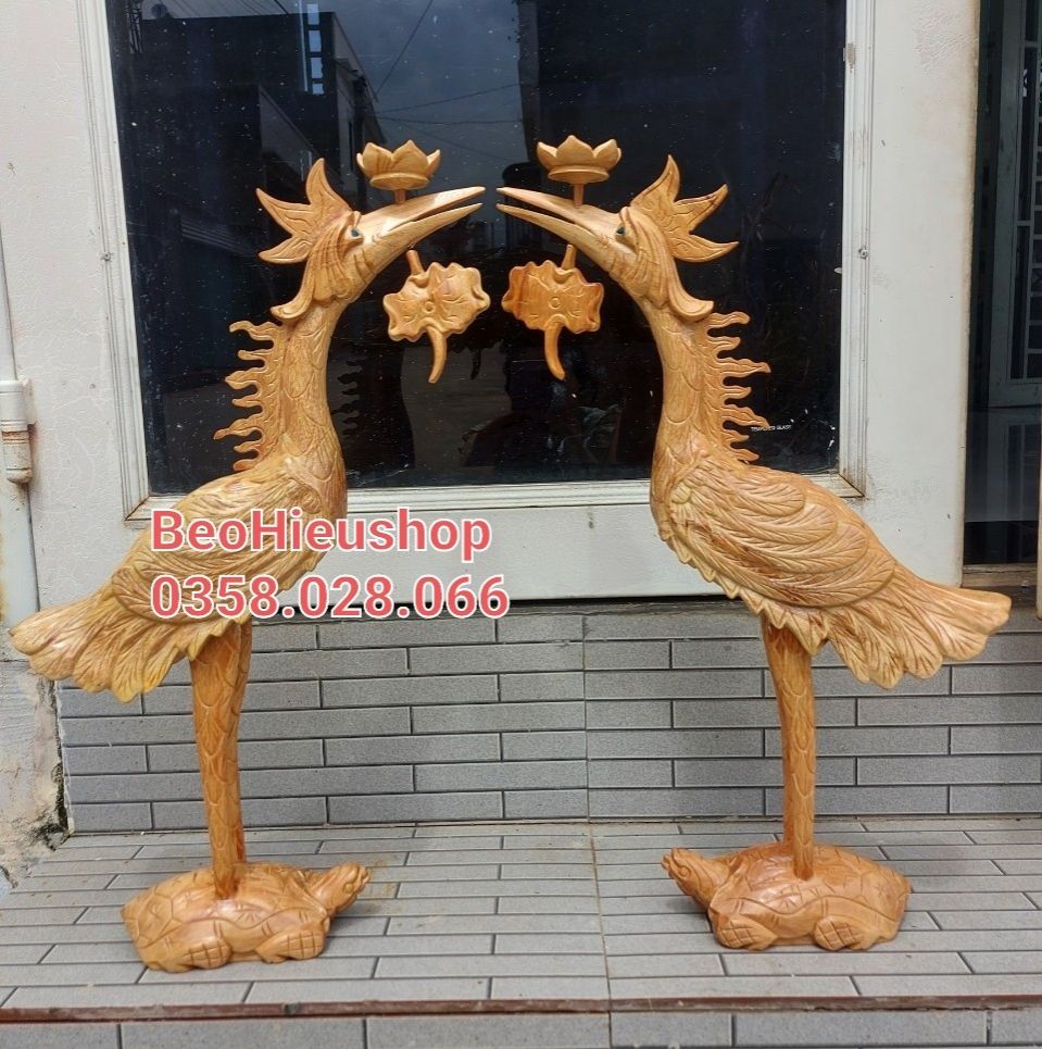 Cặp hạc thờ gỗ gõ cao 50-60-70  cm