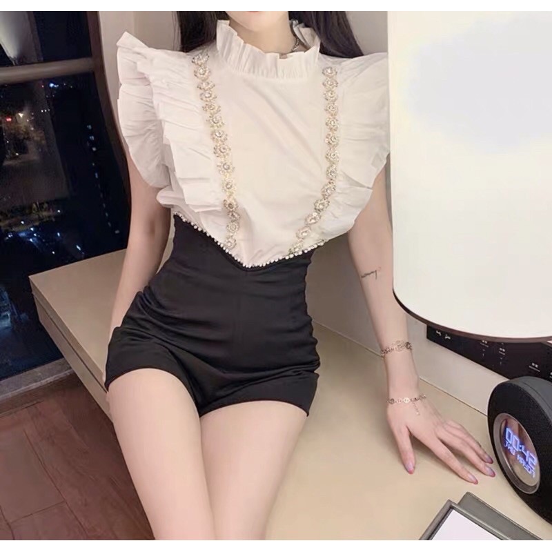 Sét Áo Sơ Mi Bèo Kèm Quần Lưng Cạp Cao( Có Ảnh Thật)