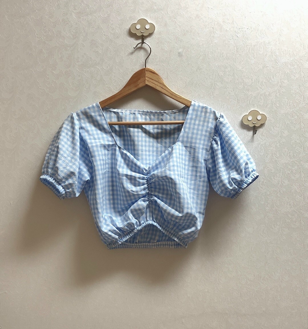 Áo caro rút ngực form croptop 50kg