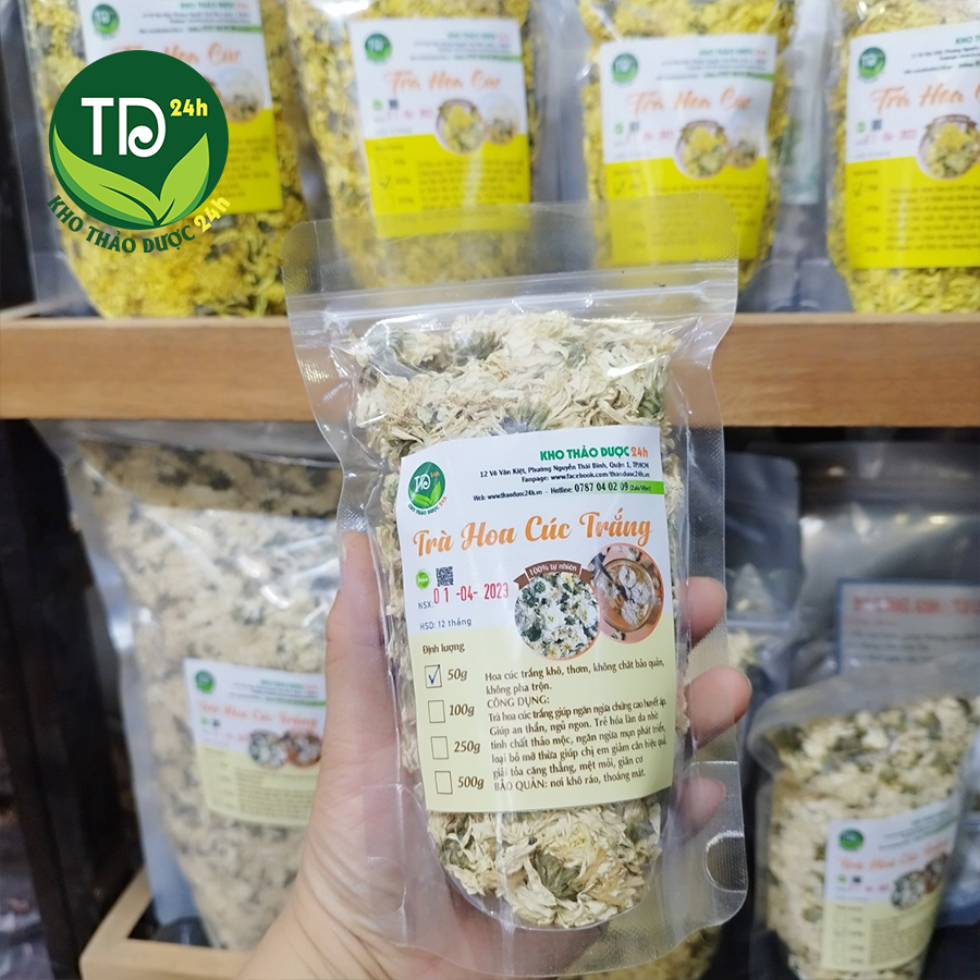 [Hàng Siêu Đẹp] Trà hoa cúc trắng (bạch cúc), dùng pha trà, ngừa các chứng nhức đầu, đau mắt, chảy nước mắt, ổn định huyết áp, đánh bay cơn ho, thảo dược quý làm đẹp da và thanh lọc máu [50 gr - 500 gr] I Kho Thảo Dược 24h