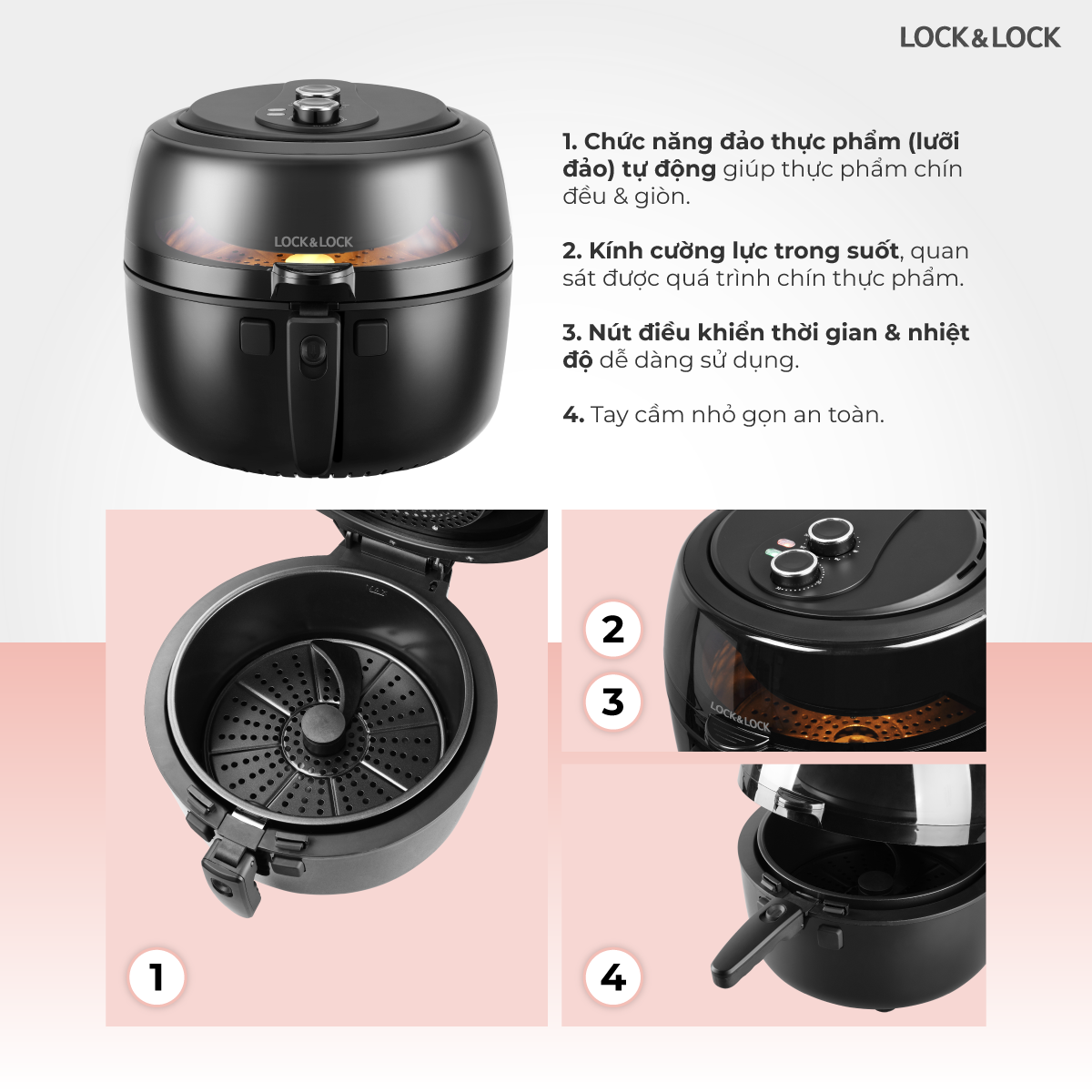 Nồi chiên không dầu Lock&Lock EJF586 BLK 6.5l có thanh đảo